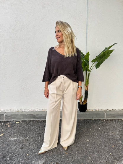 Pantalon tailleur coupe palazzo beige