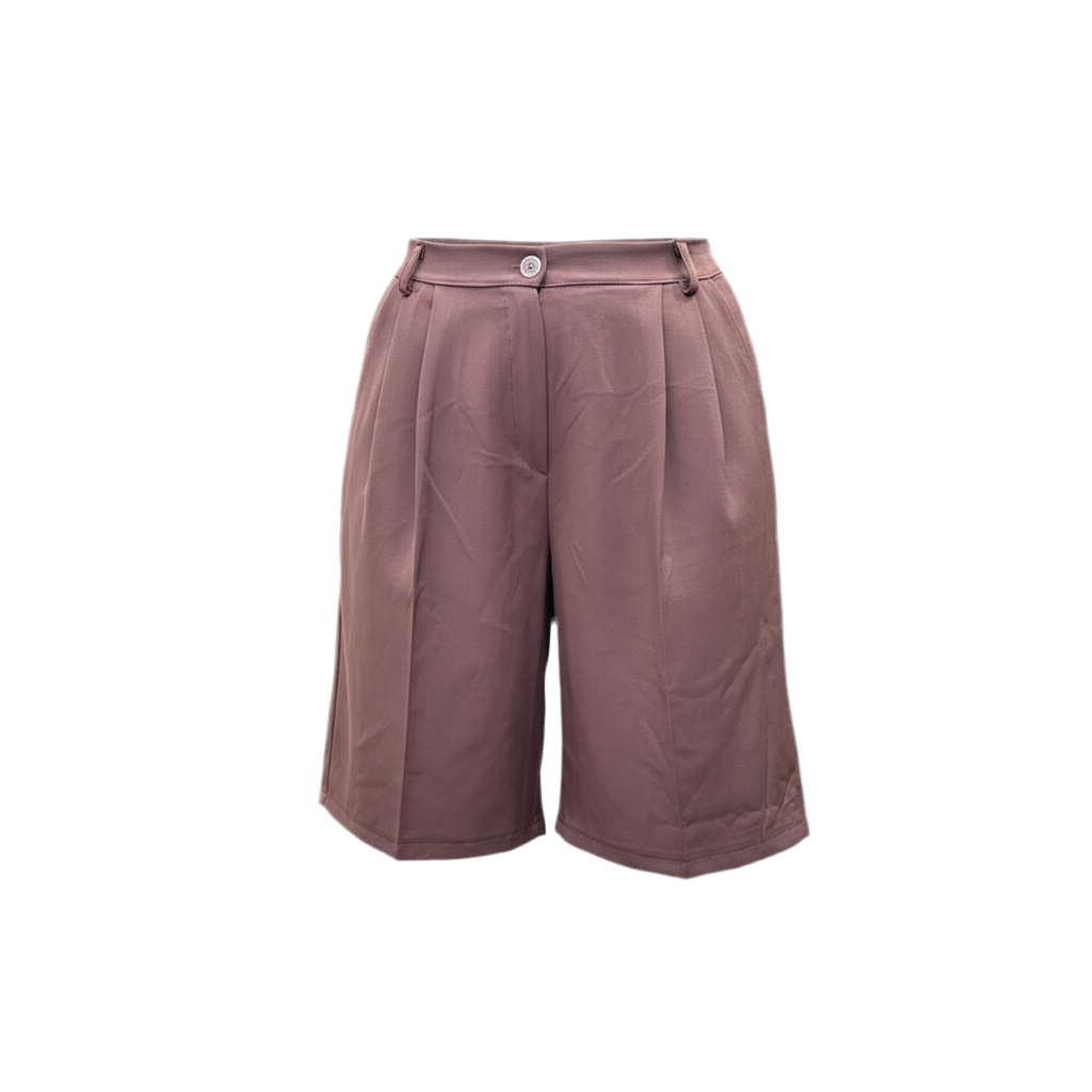 Bermuda tailleur loose – Taille élastique – Marron