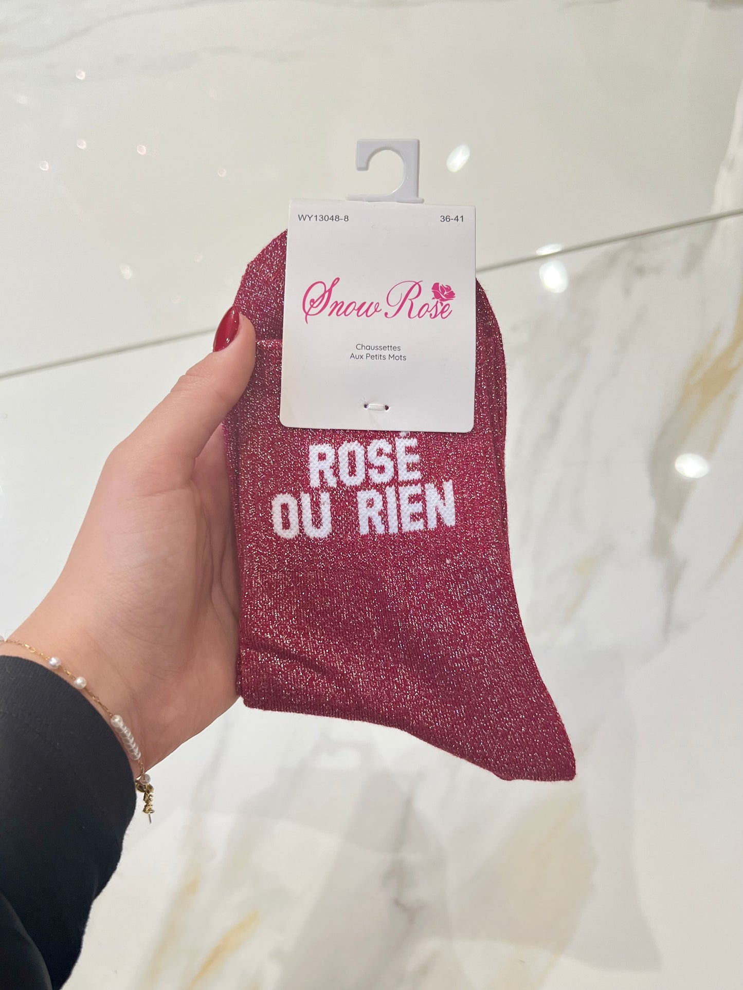 Chaussettes pailletées - message rosé ou rien