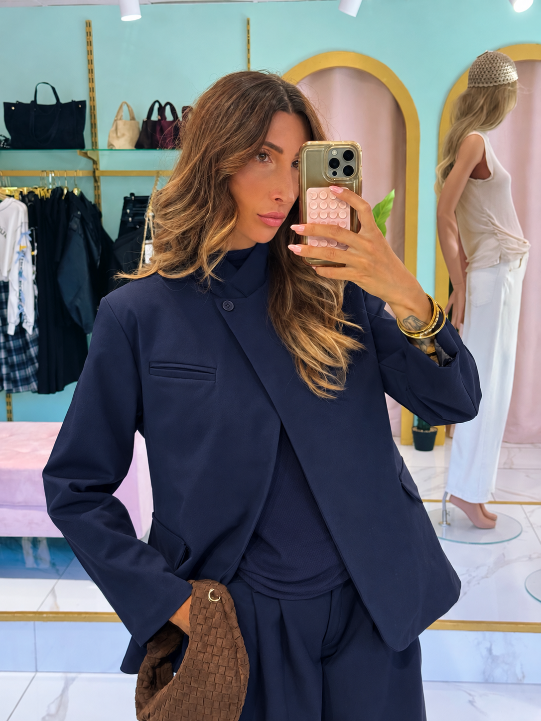 Veste Tailleur à Boutonnage Designer- bleu marine