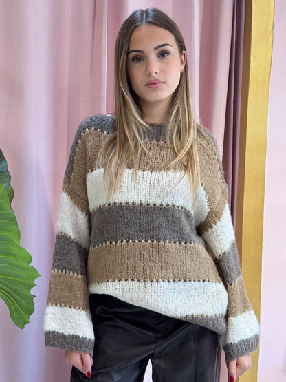 Pull en maille rayé multicolore Camel
