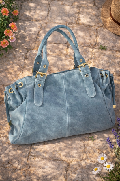 Sac Bowling en Cuir Nubuck – bleu
