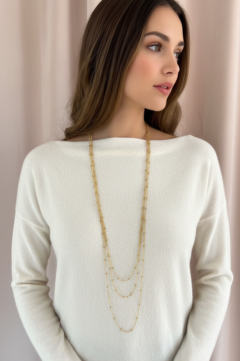 Sautoir long triple rangs