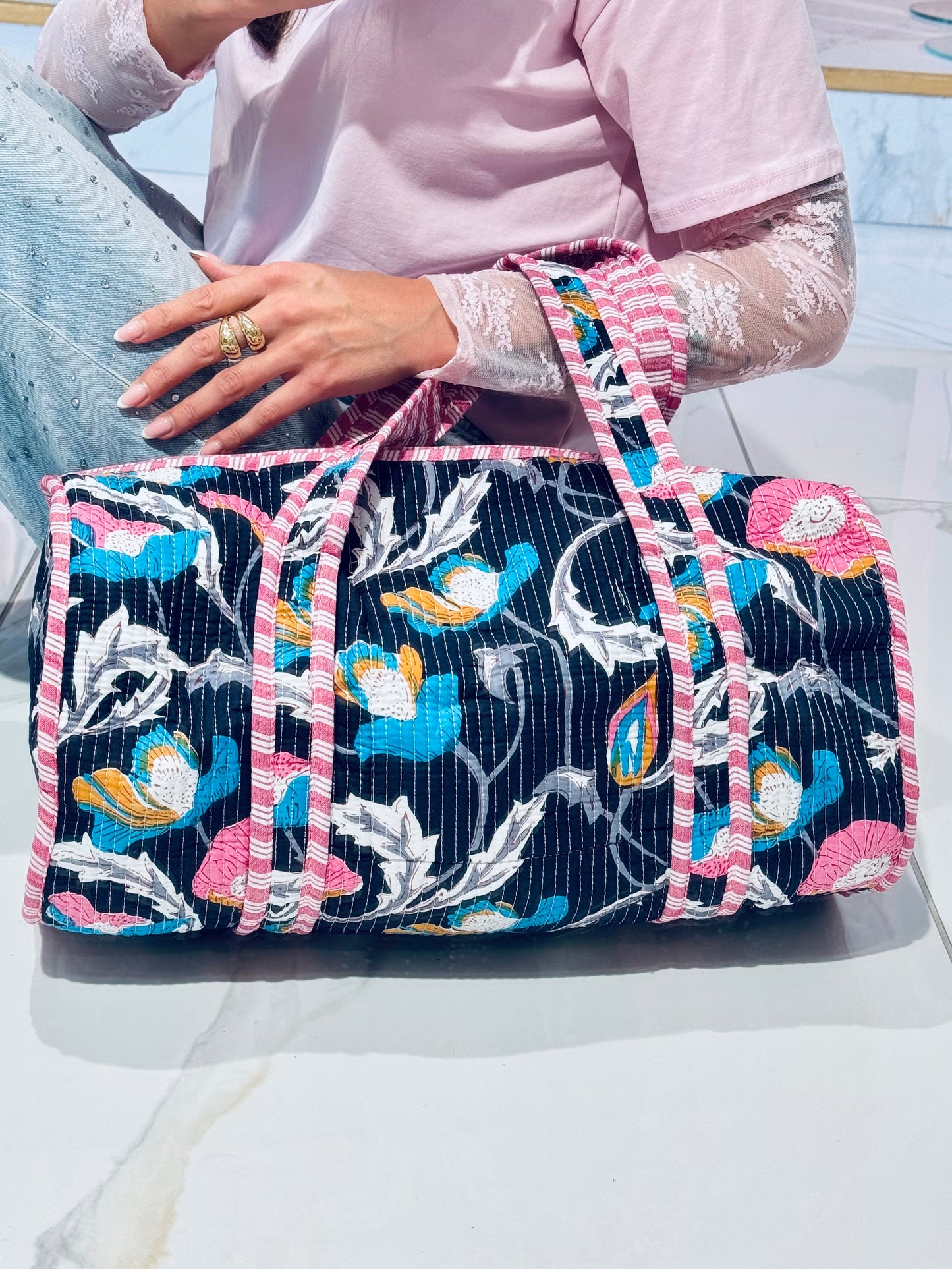 Sac week-end matelassé + pochette offerte - noir