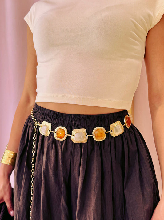 Ceinture chaîne bohème marron