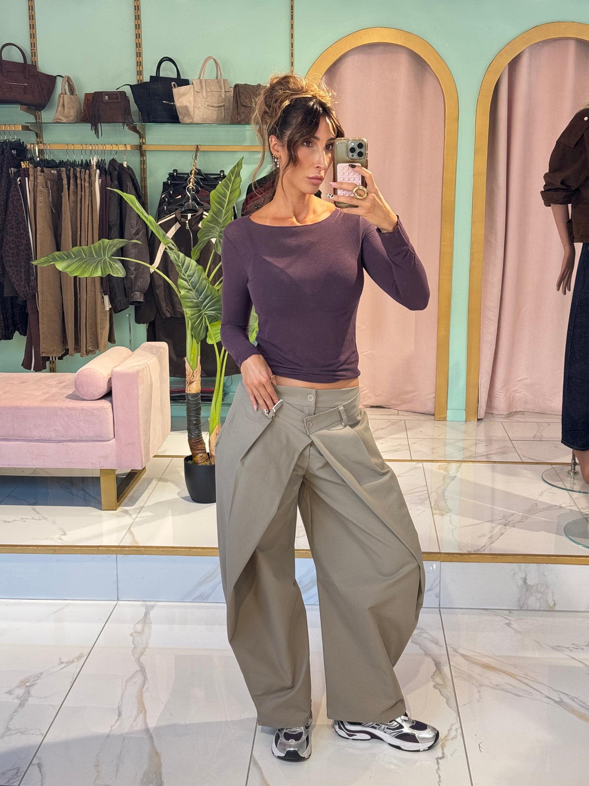 Pantalon à plis coupe baloon oversize - beige taupe
