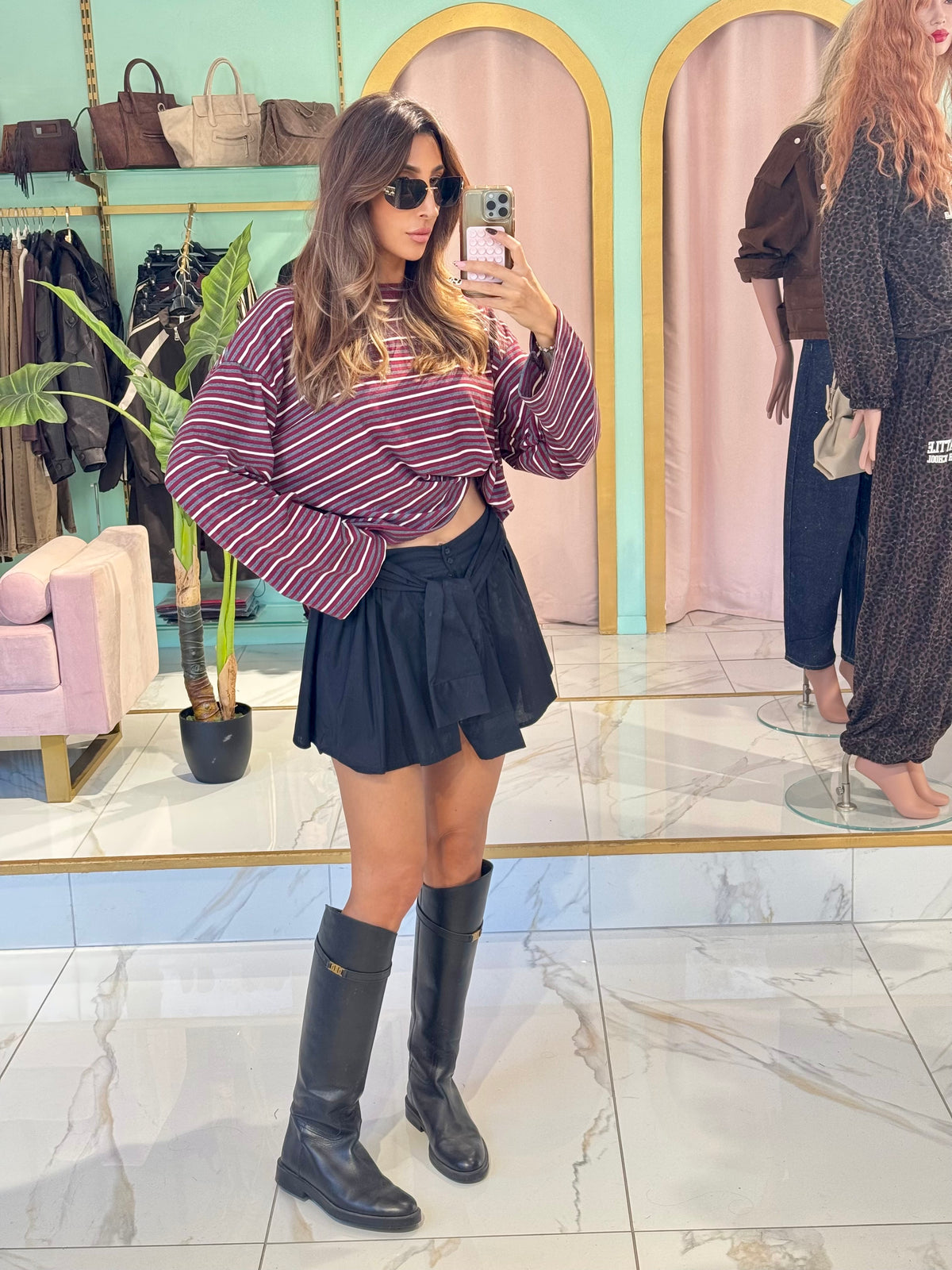 Short façon jupe style chemise nouée noir