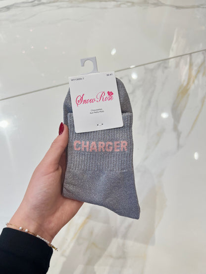 Chaussettes pailletées - message charger