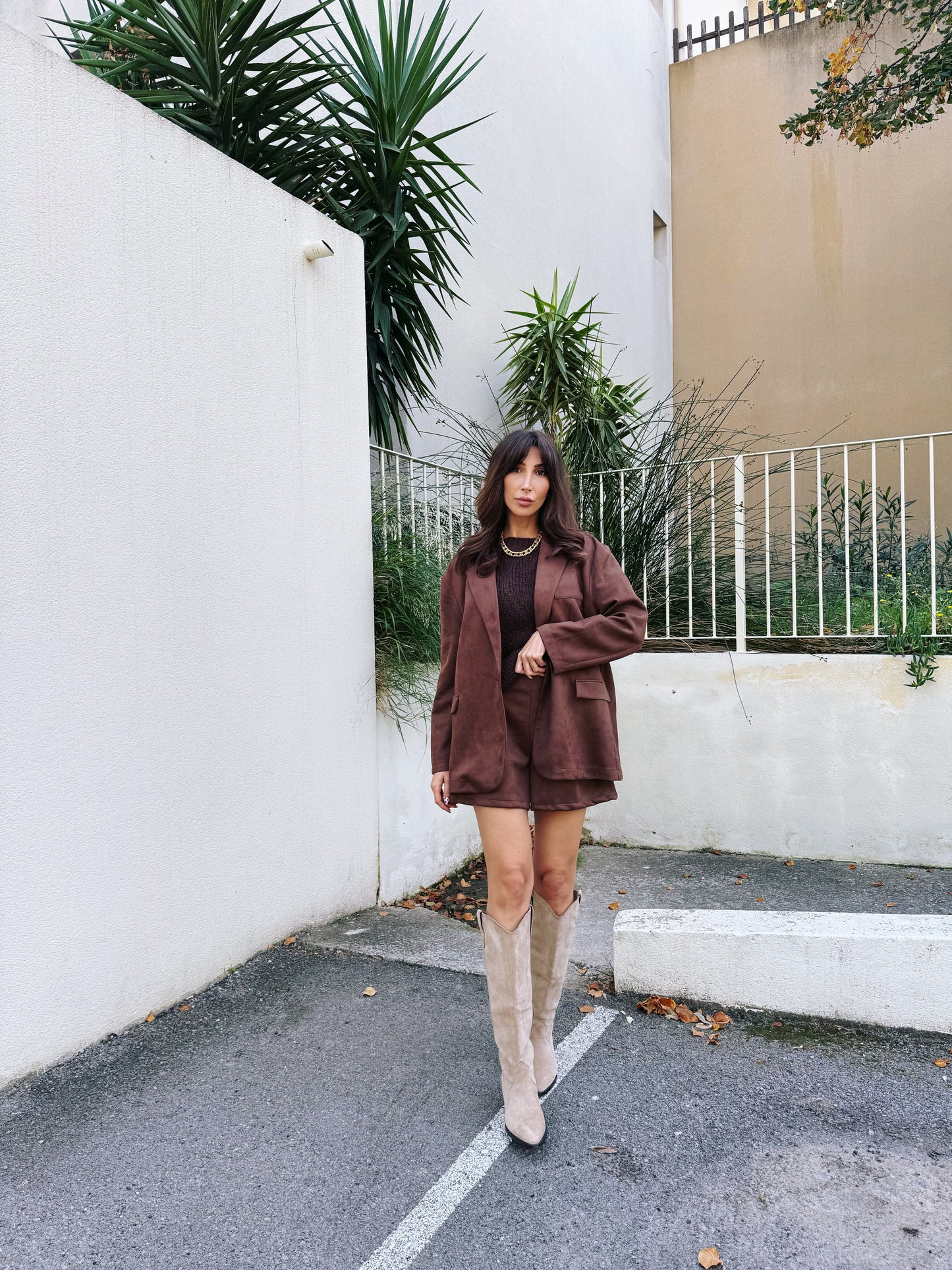 Veste tailleur façon nubuck chocolat