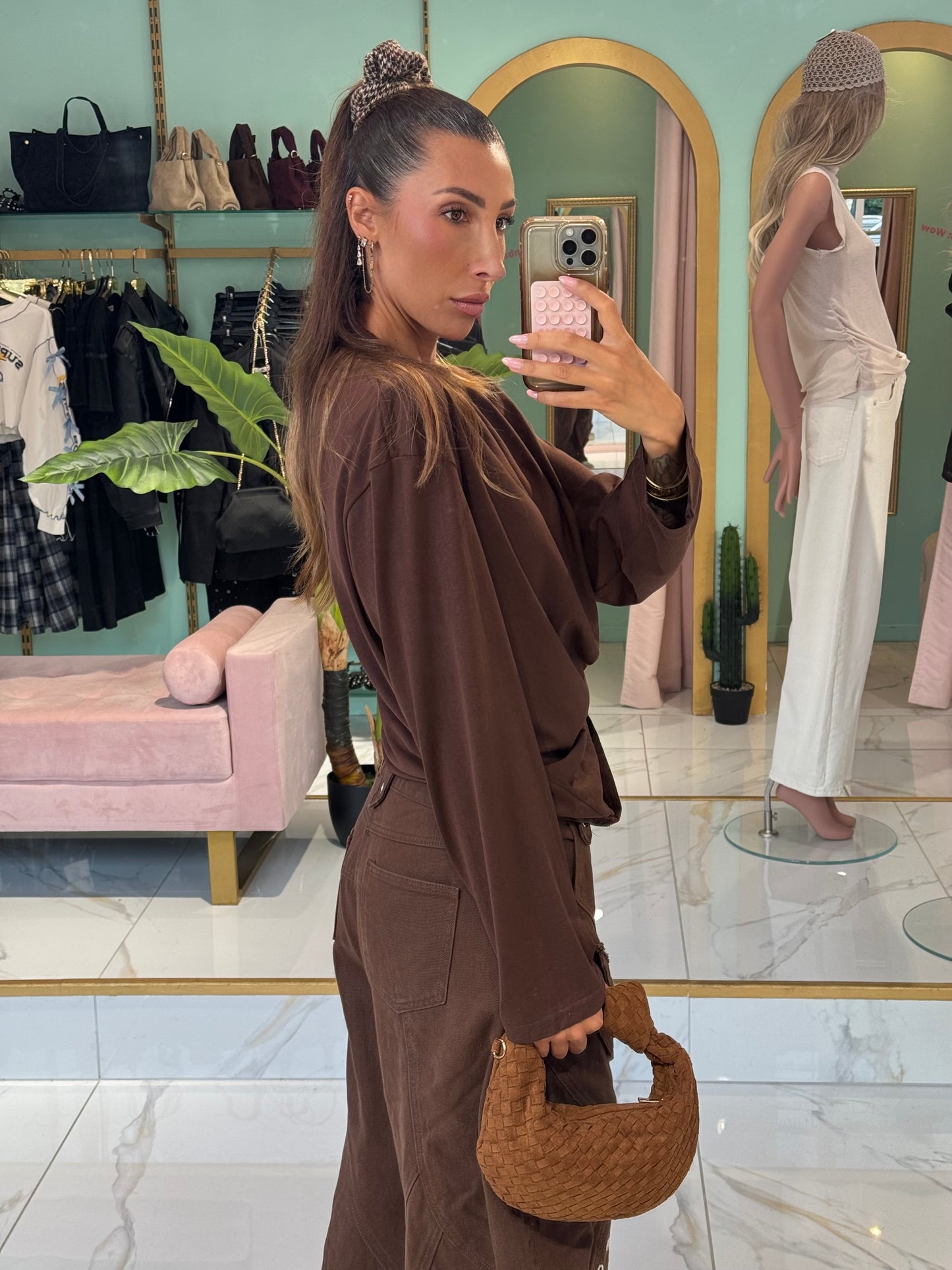 Top Manches Longues Loose à Épaulettes – MOCHY- chocolat