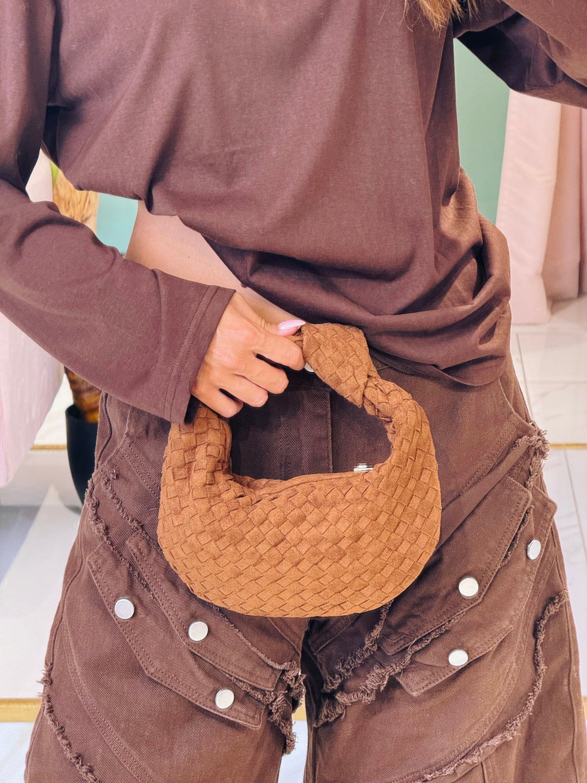 Sac dupe Boto façon nubuck tressé - Camel
