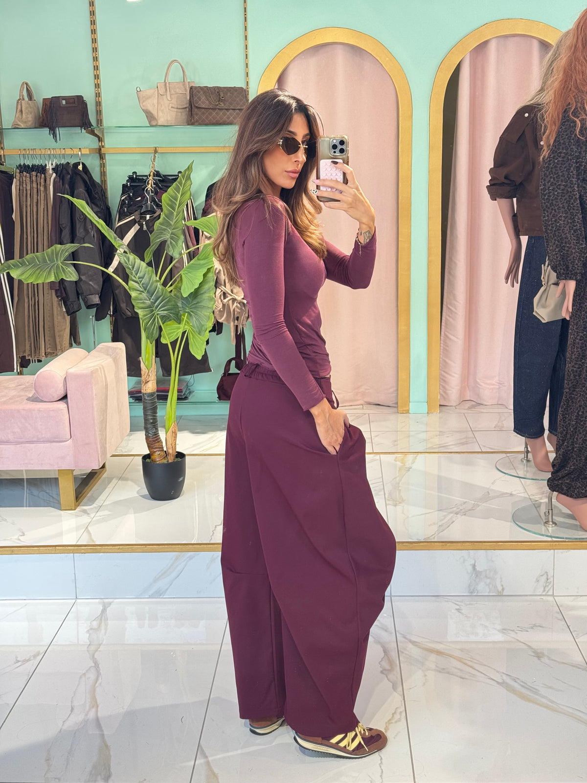 Pantalon à plis coupe baloon oversize - bordeaux