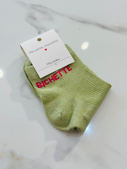 Chaussettes paillettes mile Mila - message bichette