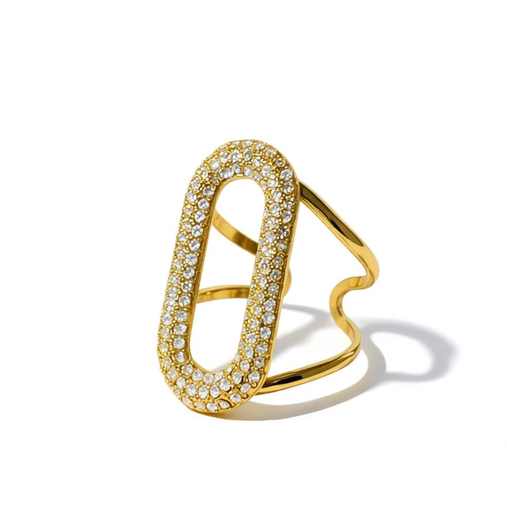 Bague strass ovale coloris or