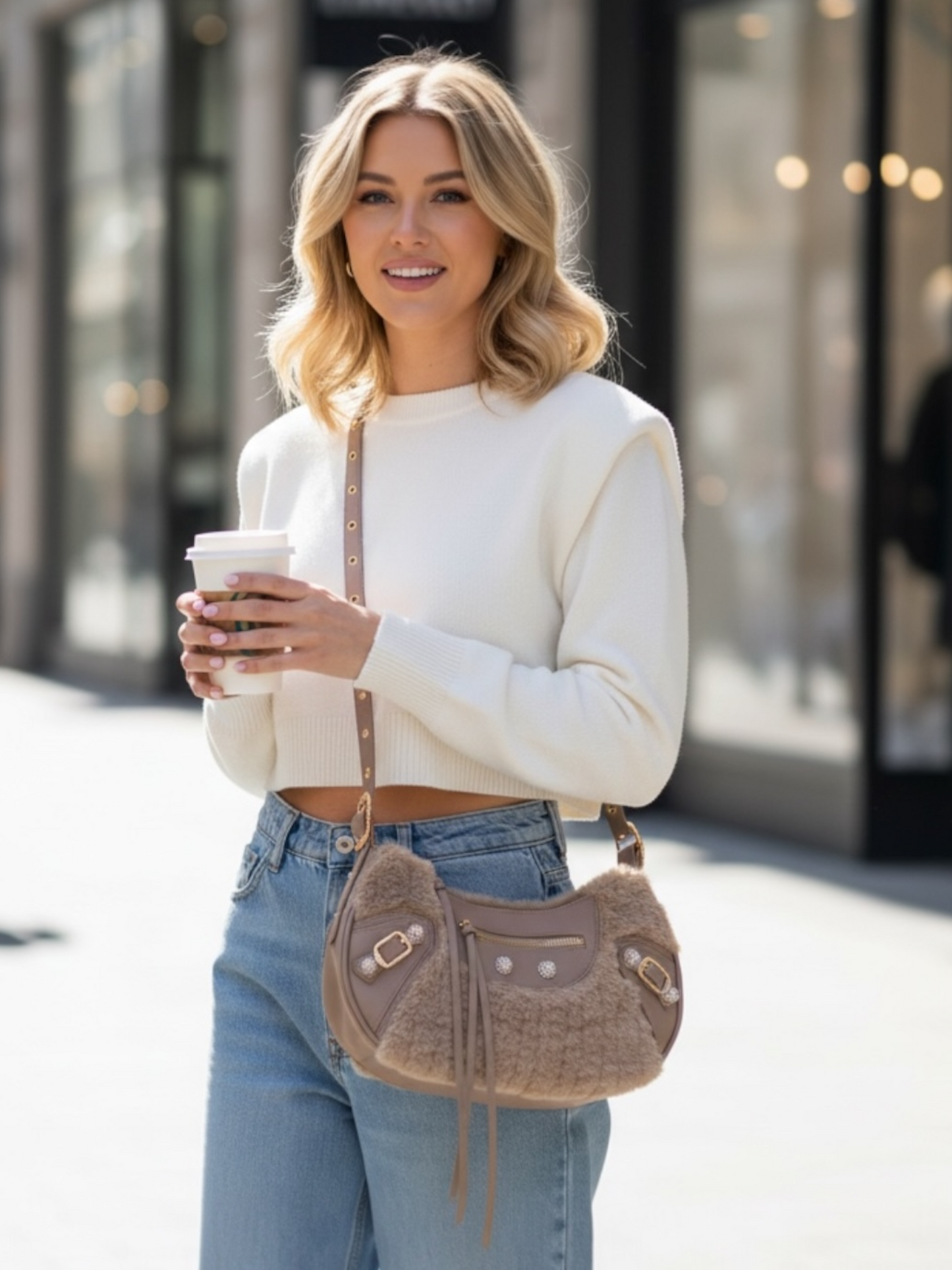 Sac Dupe format demi lune beige