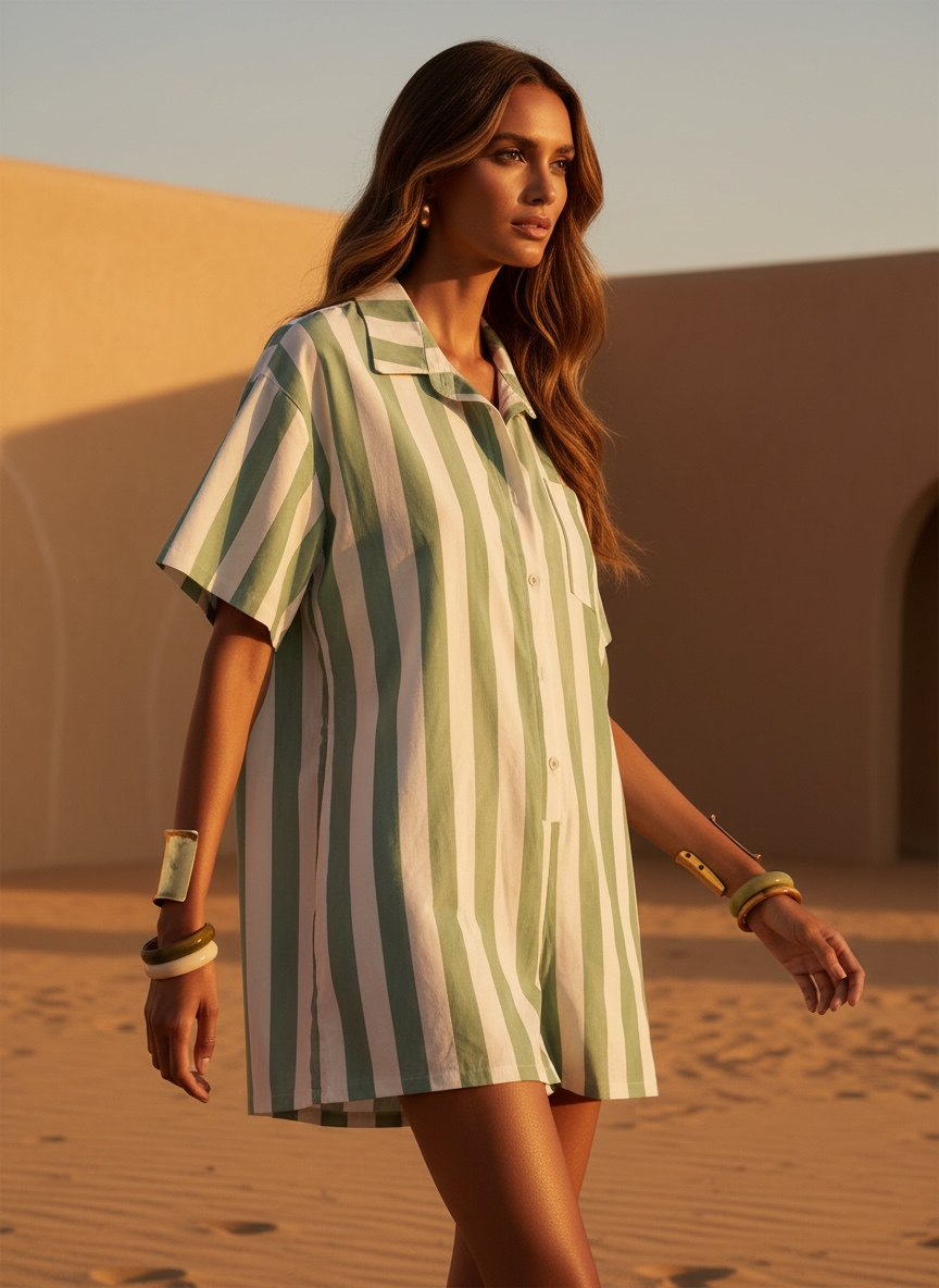 Combi short loose à rayures mint