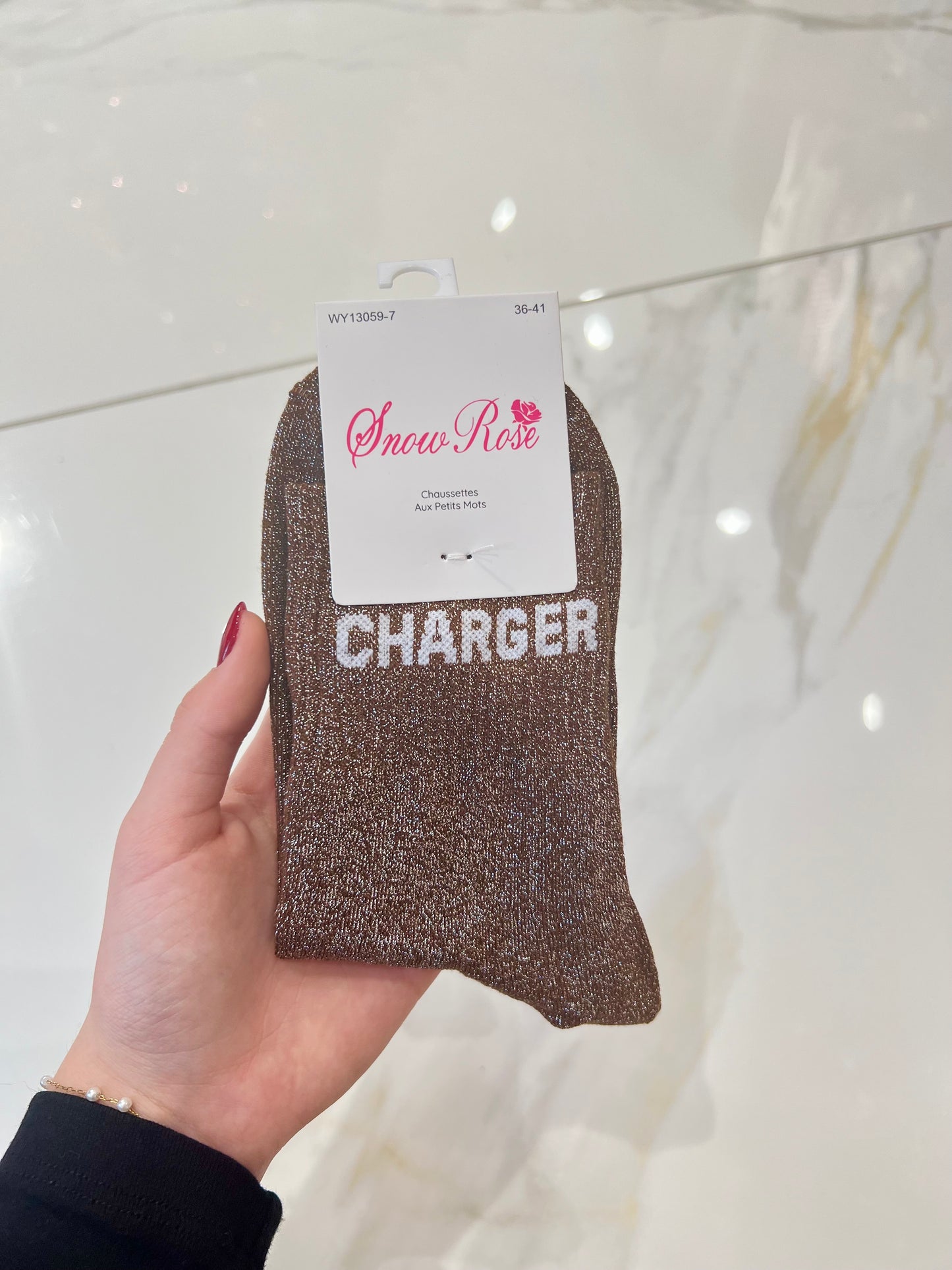 Chaussettes pailletées - message charger