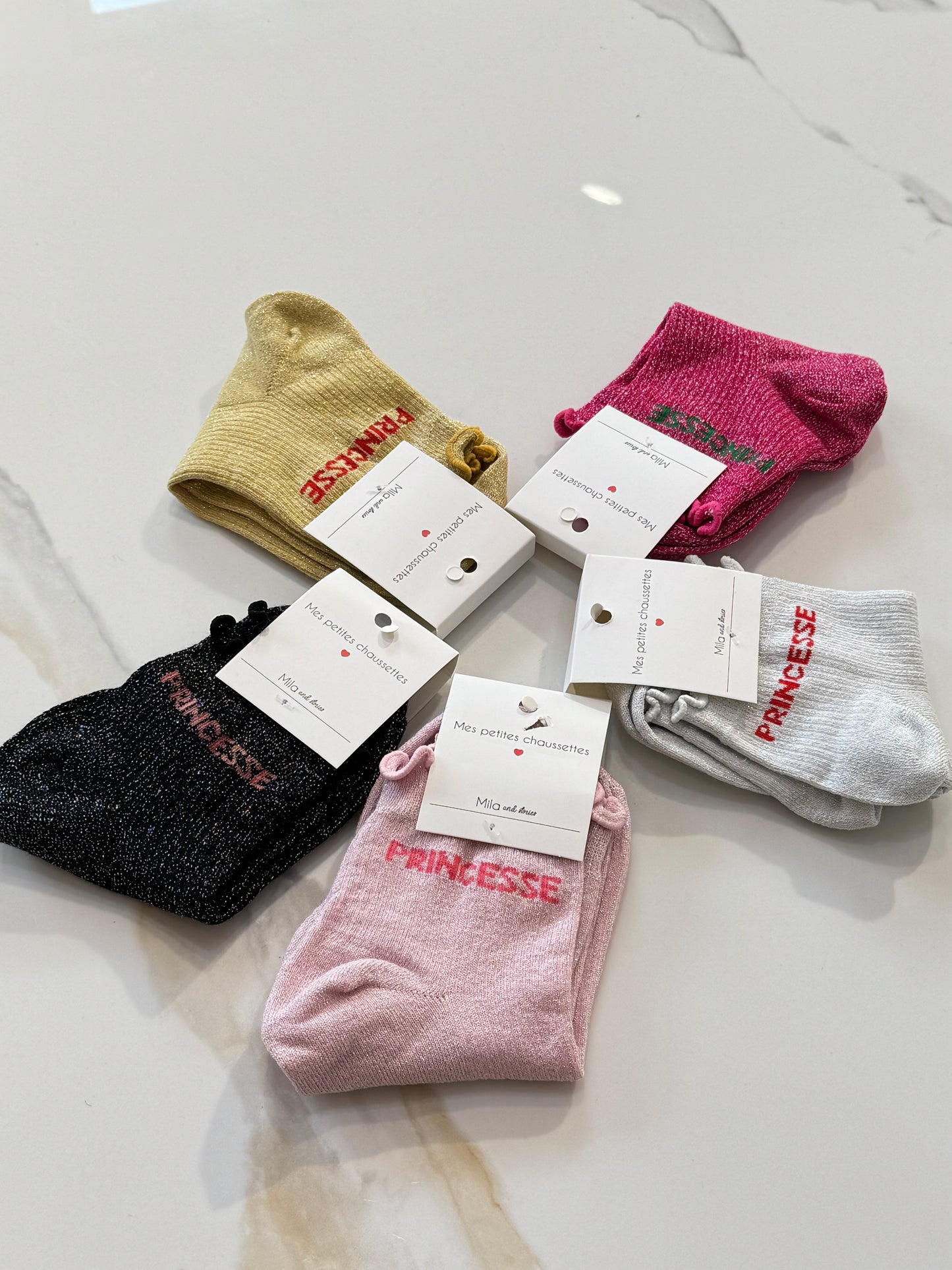 Chaussettes paillettes mile Mila - message princesse