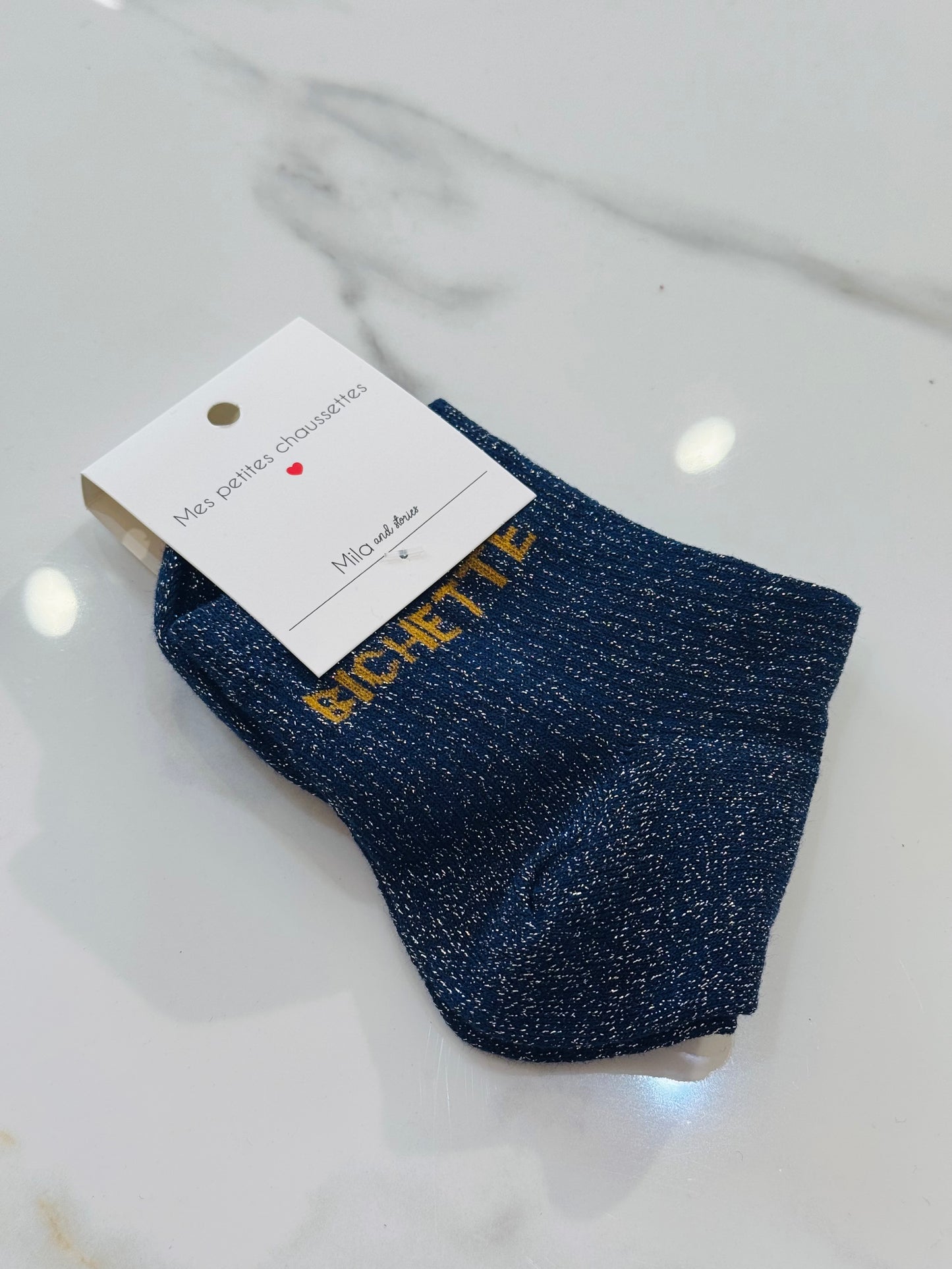 Chaussettes paillettes mile Mila - message bichette