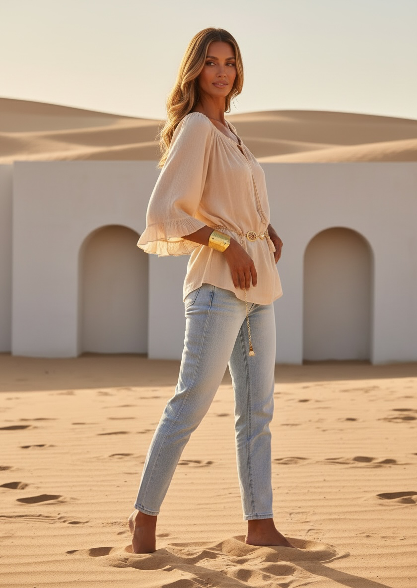 Blouse tunique loose & légère - beige clair