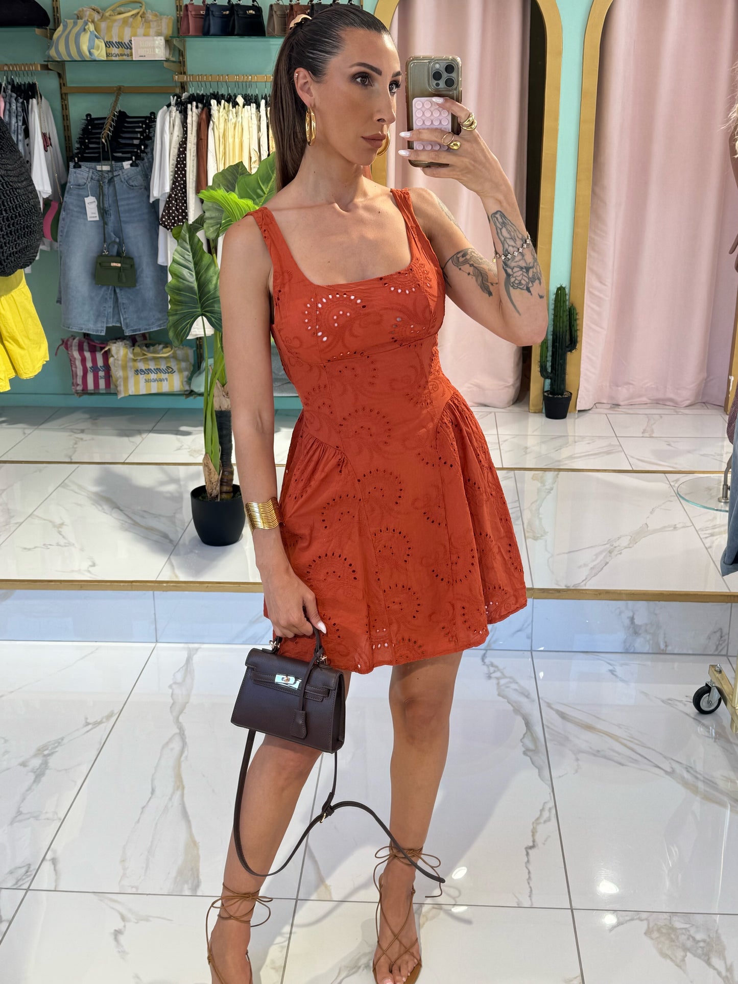 Robe crochet patineuse - terracota
