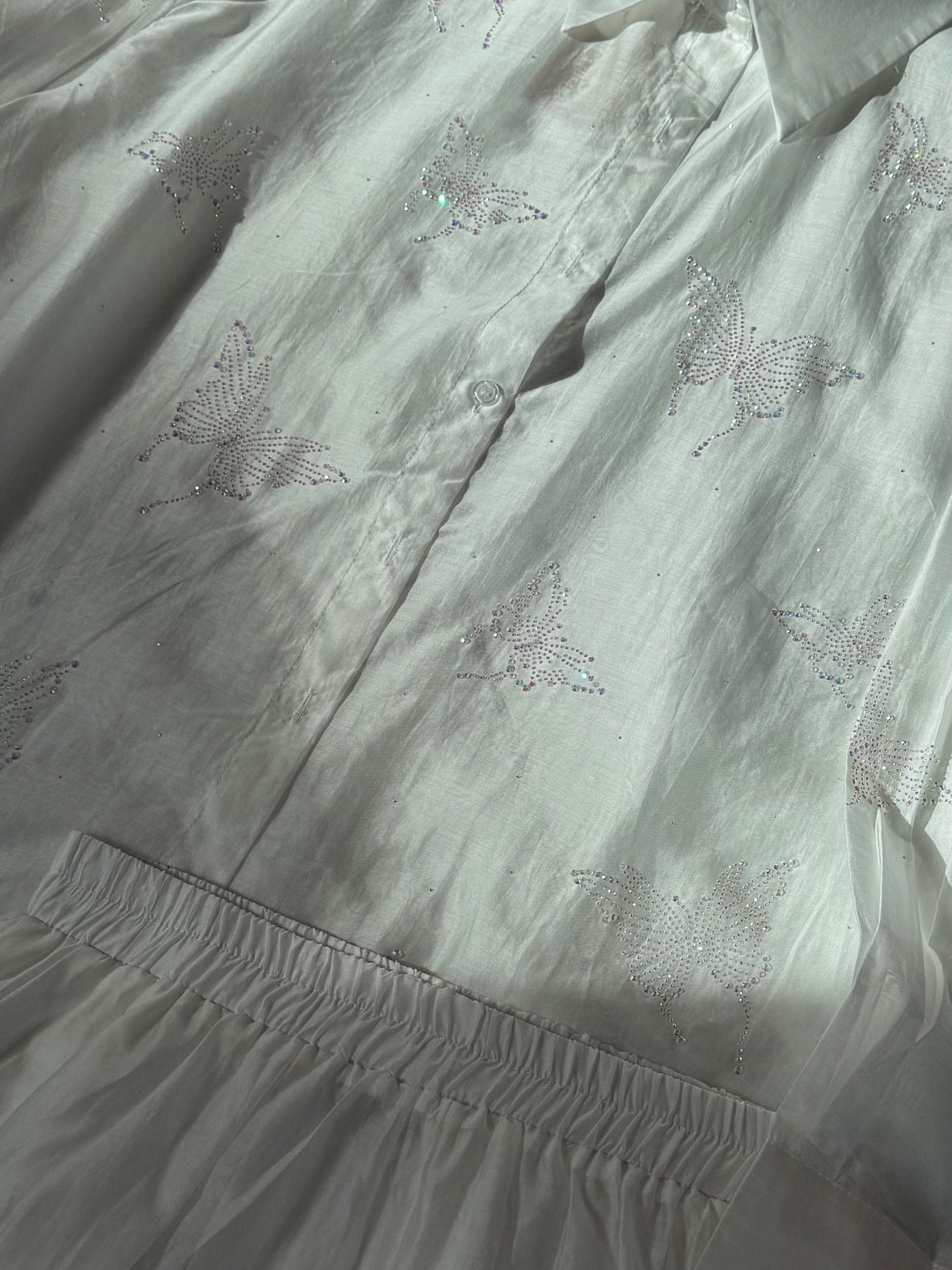 Ensemble Chemise & Short Organza – Papillons Strass-blanc