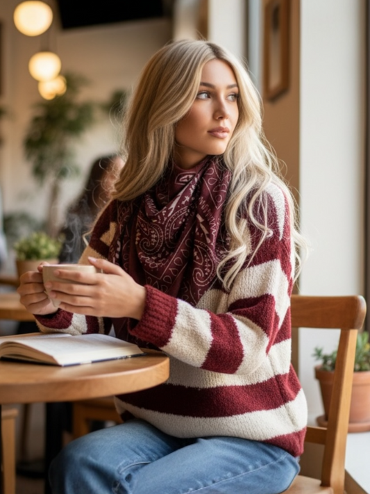 chèche imprimé style bandana – bordeau & écru