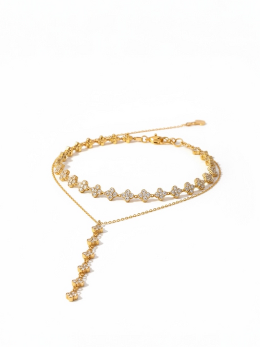 Collier cascade de trèfles à 4 feuilles coloris or