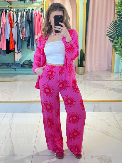 Pantalon gaz de coton imprimé soleil