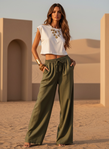 Pantalon fluide italien – kaki
