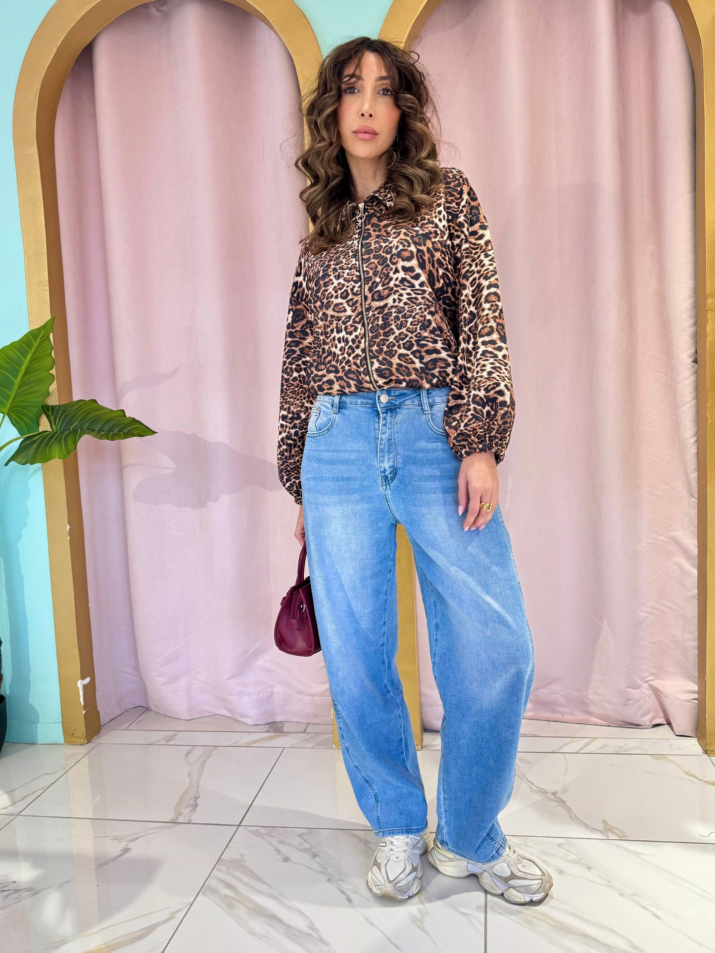 Veste bombers à col léopard