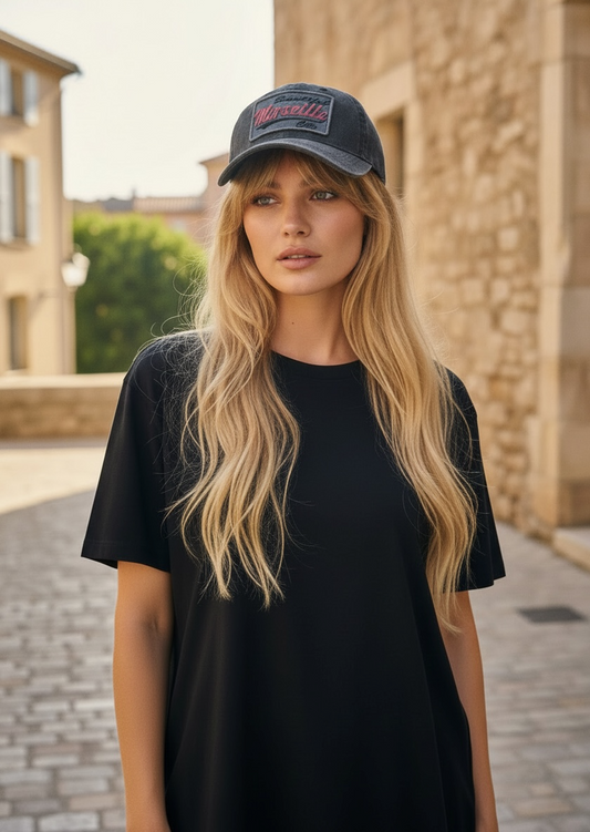 Casquette Marseille noire délavée