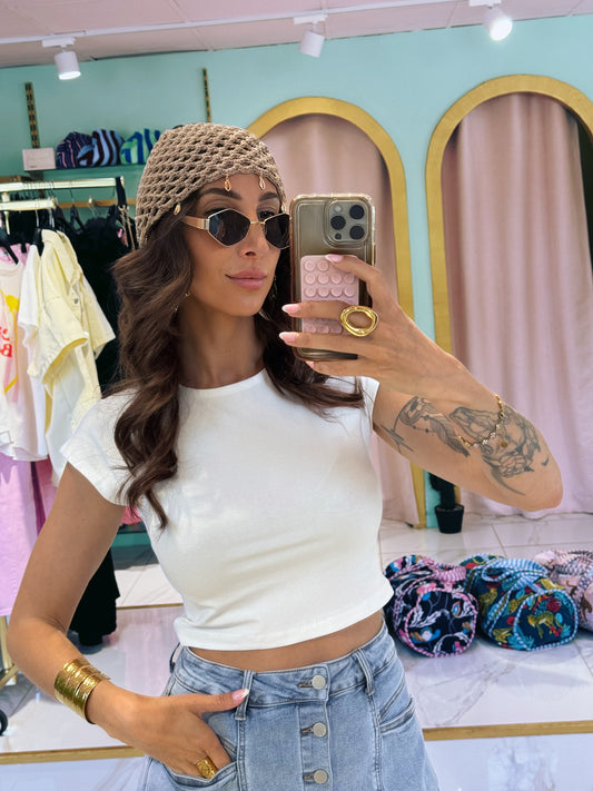 Top basique cropped doux & stretch blanc