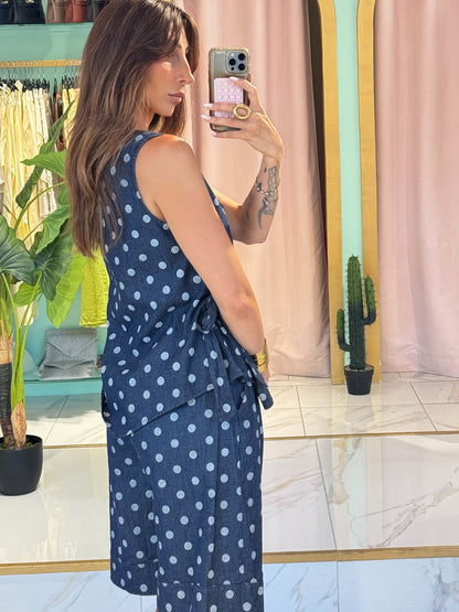 Top à pois en denim léger