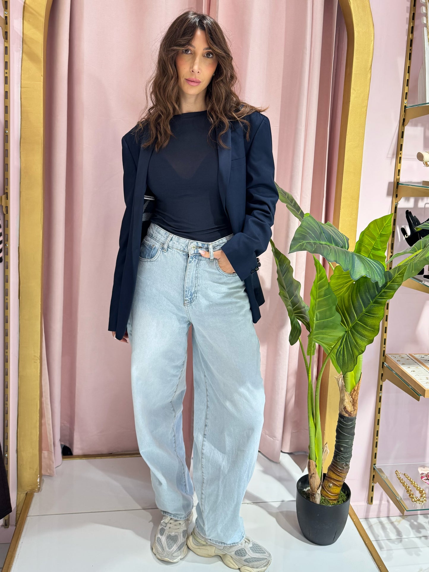 Top moulant en cachemire bleu marine