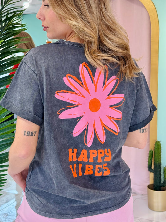 T-shirt « Happy Vibes » - gris