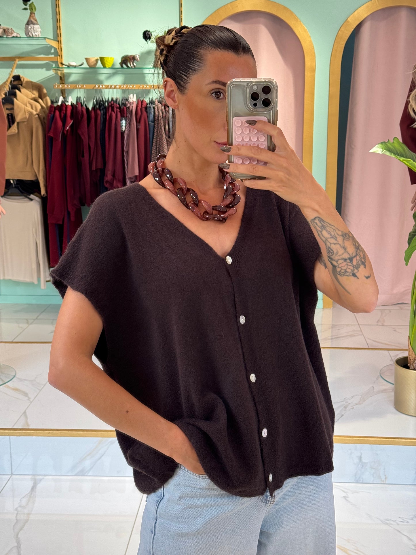 Collier maillon xl en résine chocolat bicolore