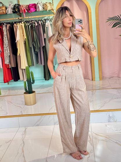 Ensemble tailleur texturé – naturel