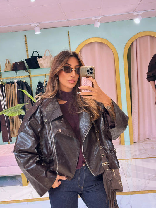 Perfecto oversize en simili cuir- chocolat