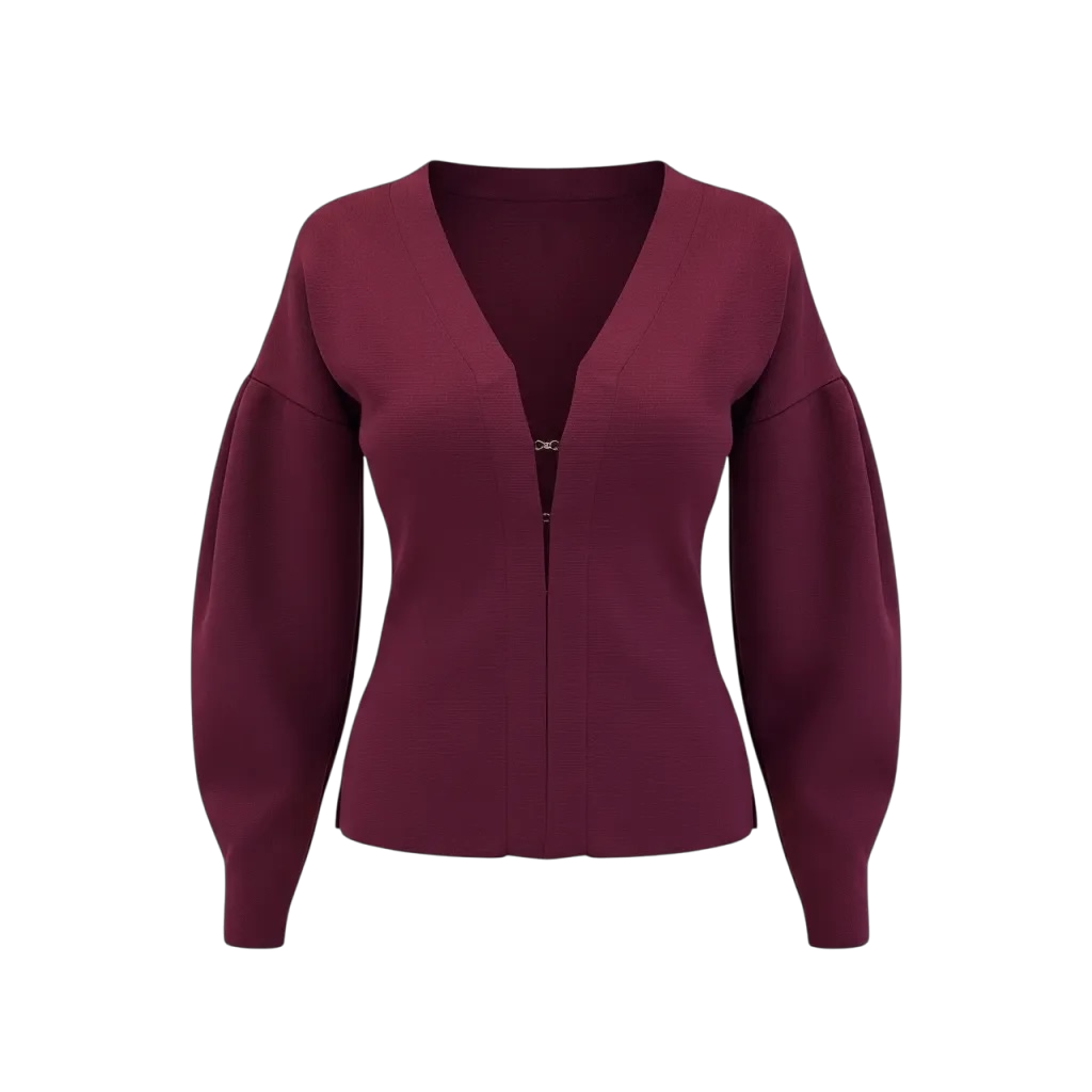 Veste-gilet en maille épaisse bordeaux – Manches ballon & crochets
