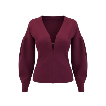 Veste-gilet en maille épaisse bordeaux – Manches ballon & crochets