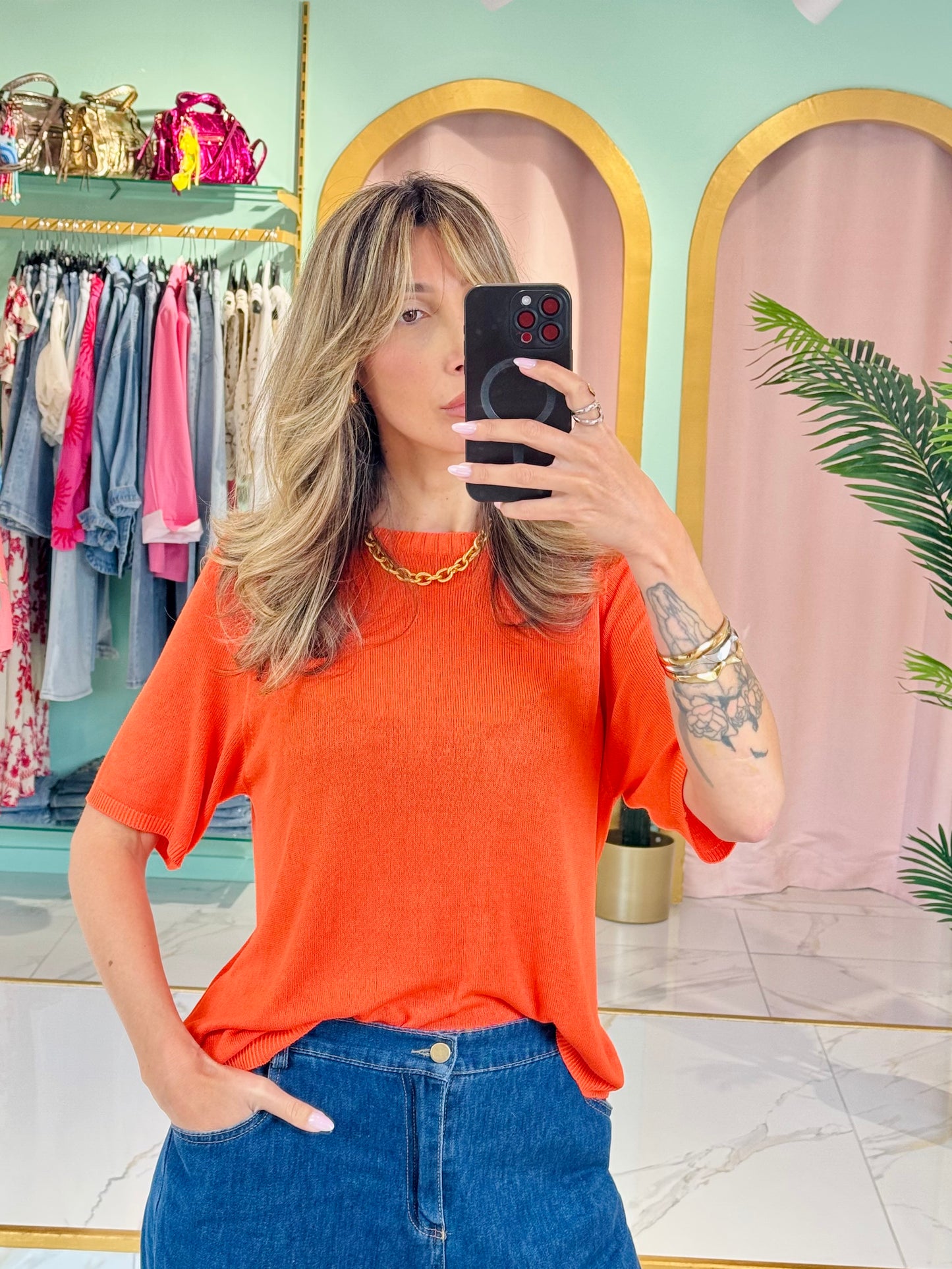 Top en maille fluide – confort & basique coloris orange
