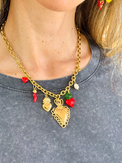 Collier charms cœur & piment