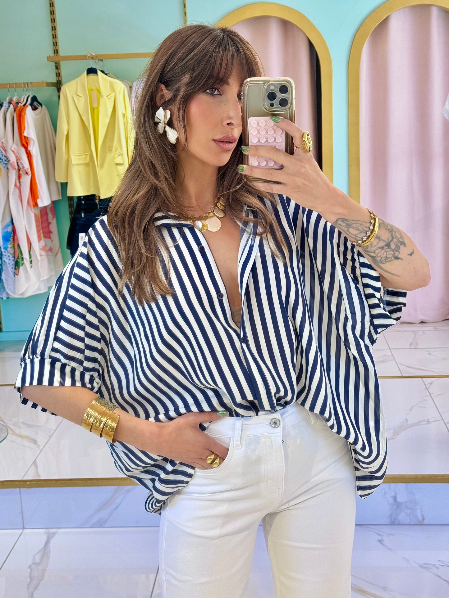 Chemise rayée maxi oversize - bleu marine