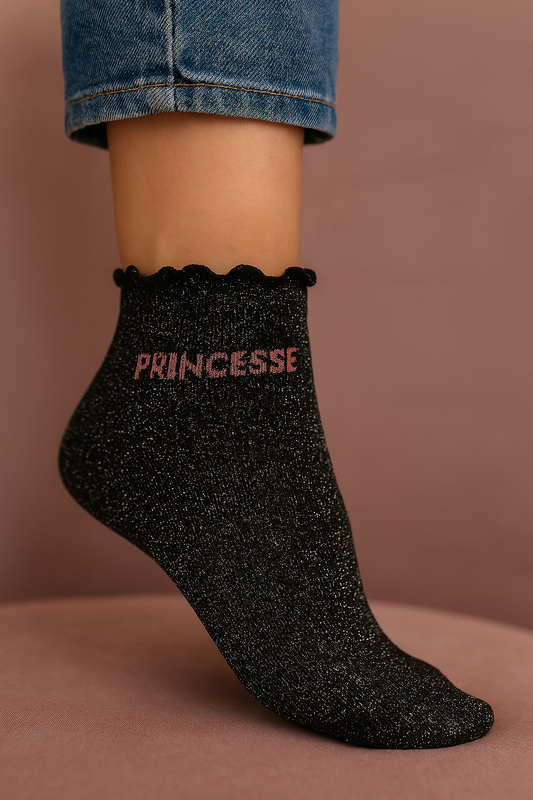 Chaussettes paillettes mile Mila - message princesse