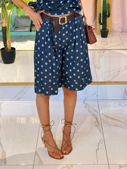 Bermuda à pois Denim Léger & Ceinture Incluse