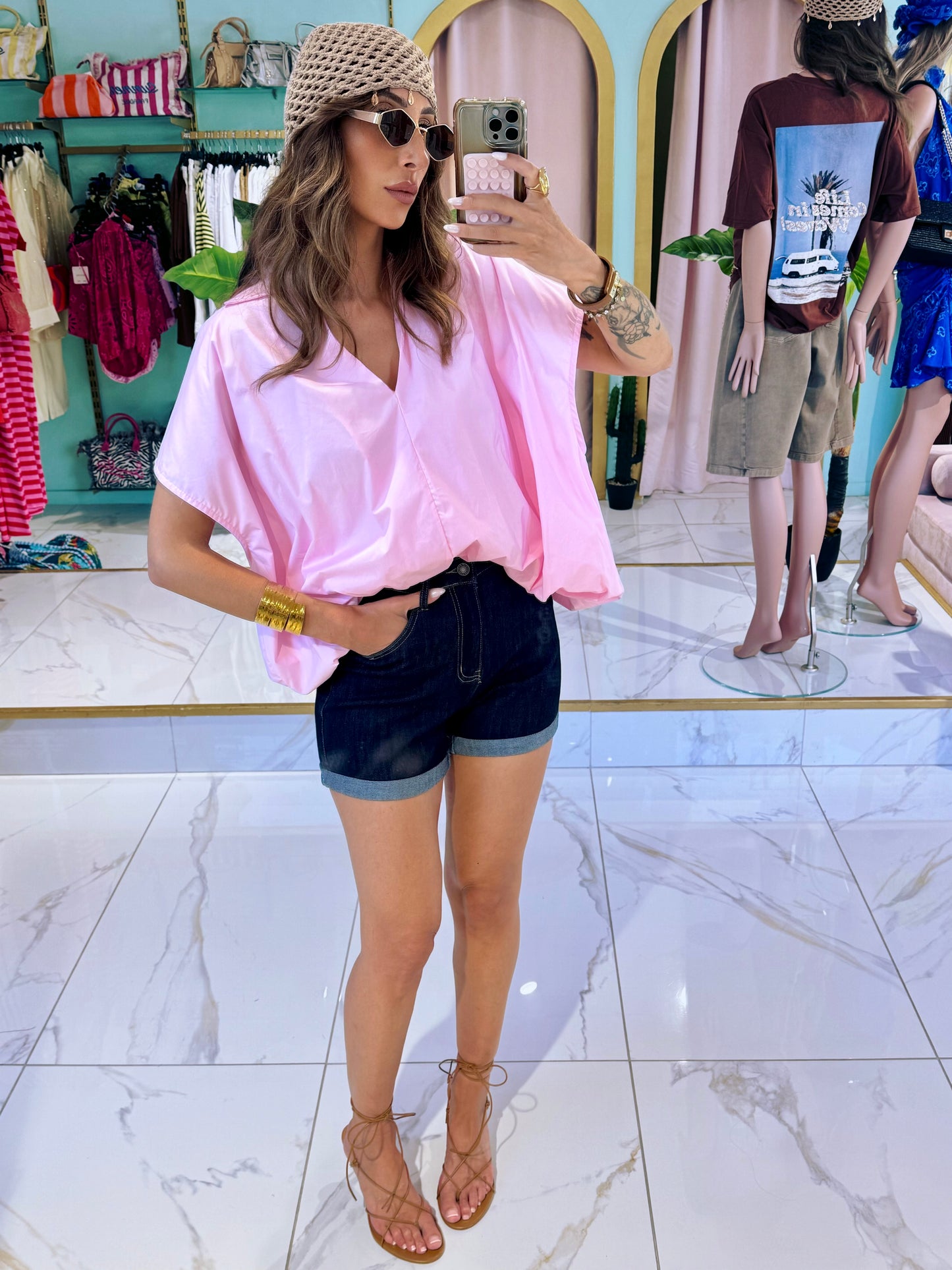 Chemise maxi oversize sans manches - rose