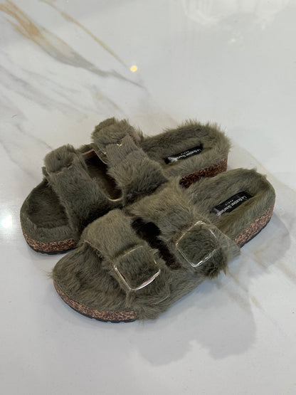 Mules fourées kaki