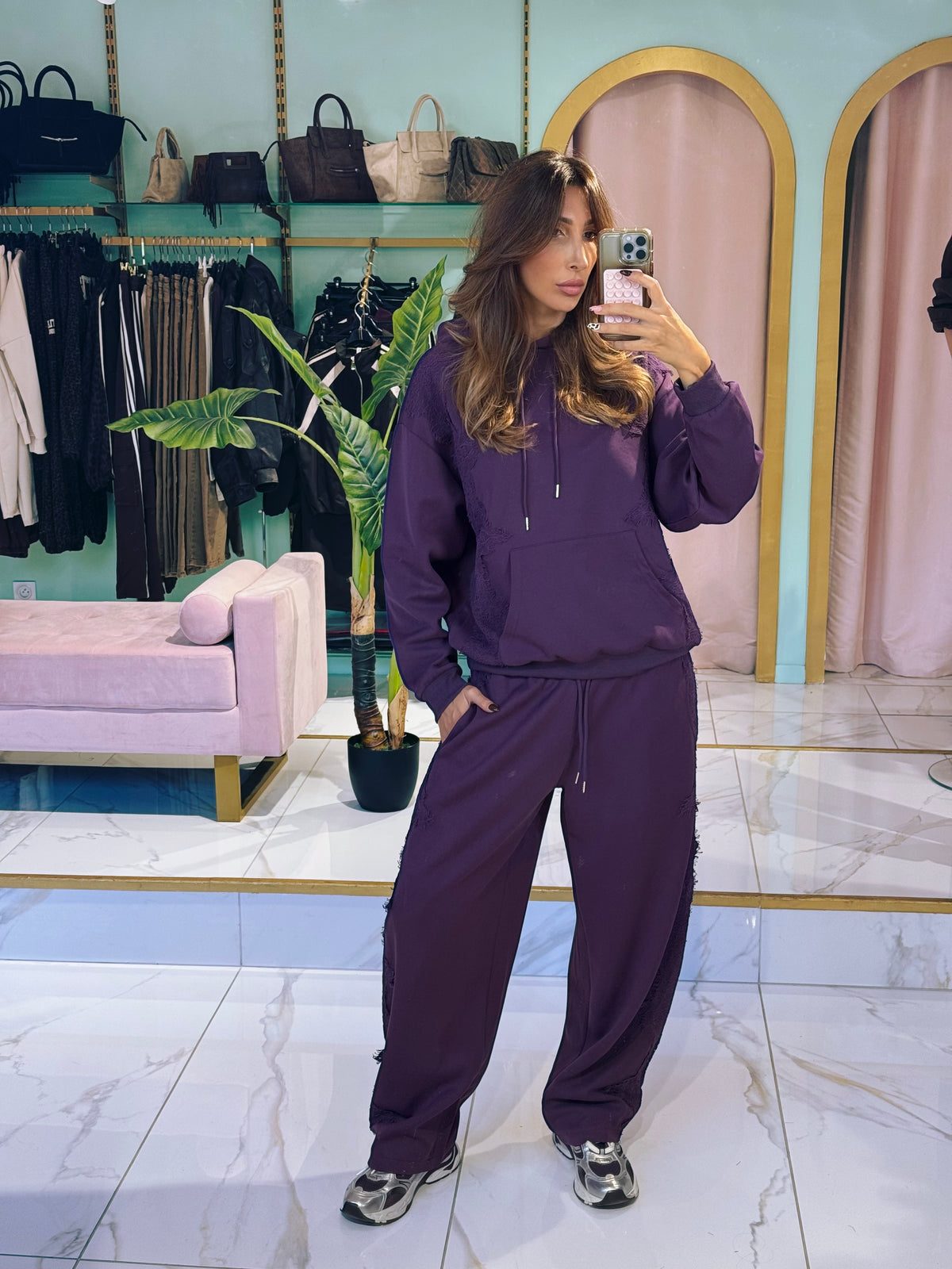 Sweat d’Ensemble streetwear violet – pull à capuche