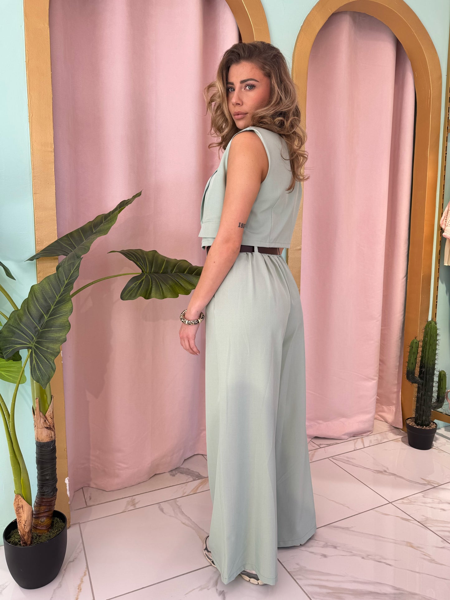 Pantalon palazzo fluide – mint